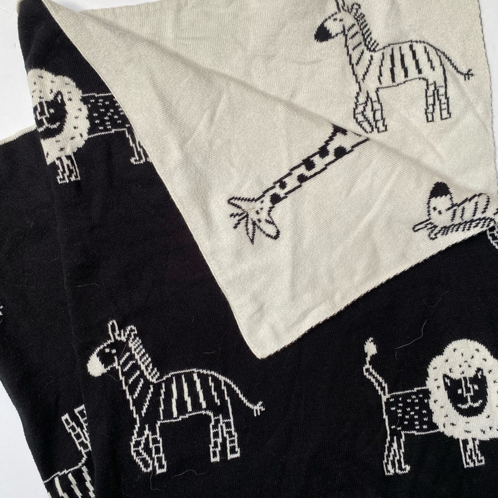 Safari Animal Knit Throw Blanket - Black & Cream